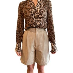 OLD MONEY 1940S Leopard print Joie Tariana  long sleeve blouse size small